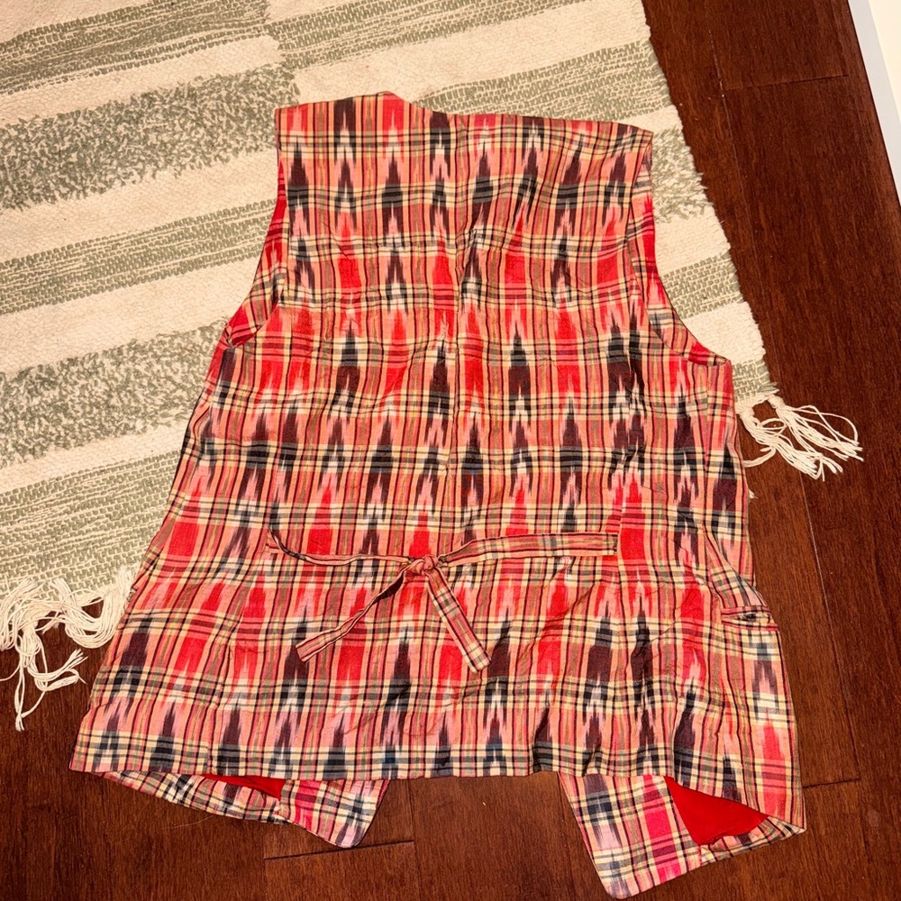 Vibrant Plaid Sleeveless Vest with Waist Tie
